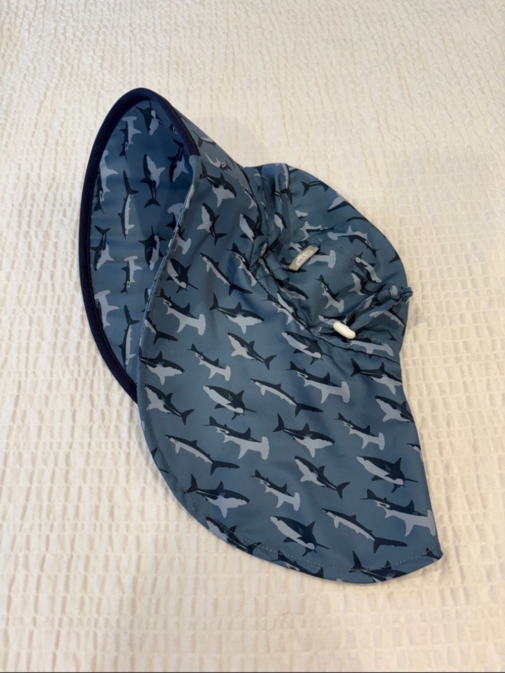 Jan & Jul Blue Shark Print Kids  Sun Hat
Size XL 5-12 yrs.